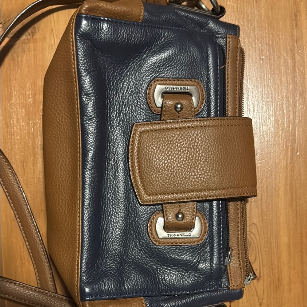 Tignanello Brown and Blue Satchel Leather Bag